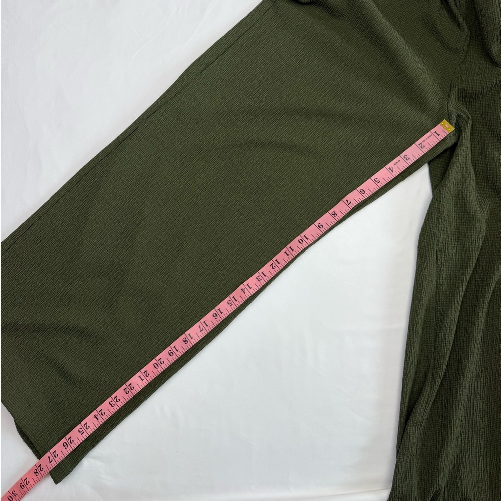 Olive Green Wide Leg Pants Lightweight Summer High Waist Comfy Small - Picture 7 of 9